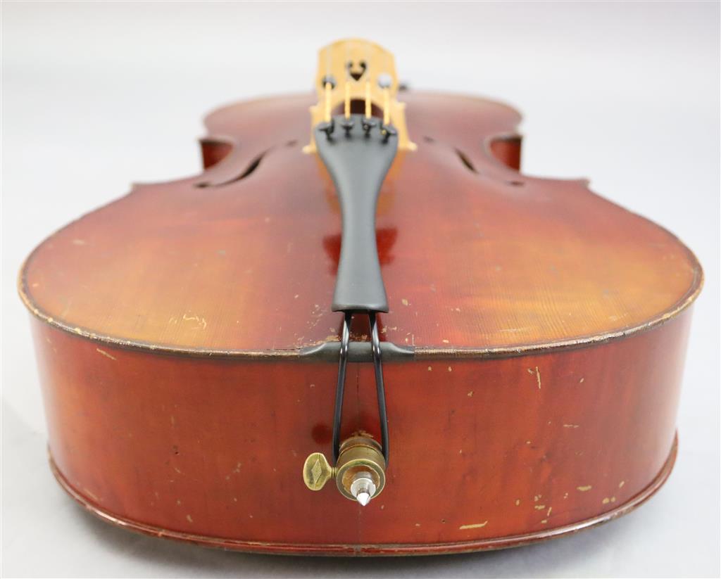 A late 19th/early 20th century German cello, labelled Schutz HD junior Marke, length of back 77cm